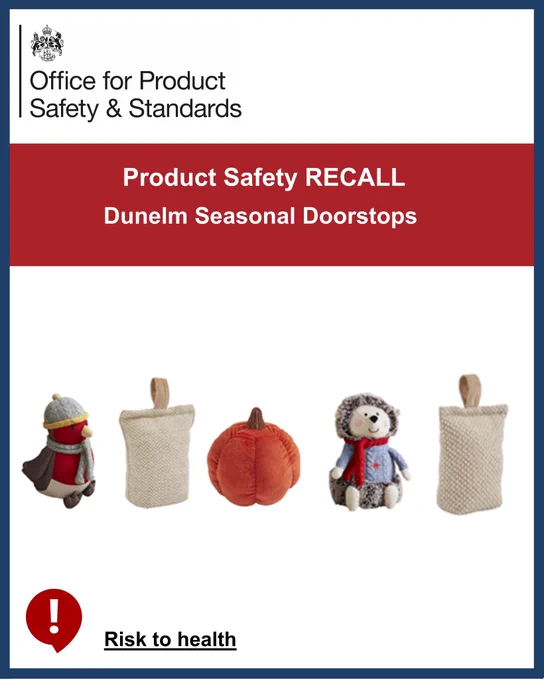 Image of product recalls for Dunelm seasonal doorstops.