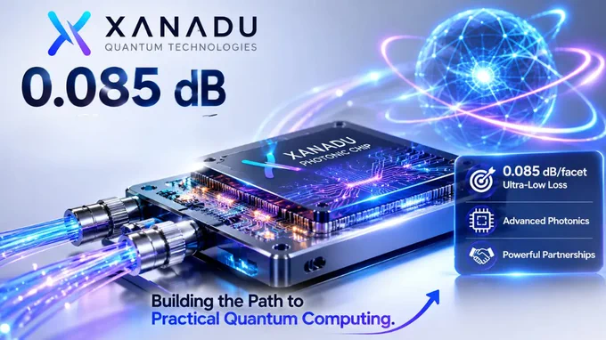 Photonic Chip Packaging
The quantum computing industry made progress when Xanadu Quantum Technologies Limited (Nasdaq/TSX: XNDU) set a record for ultra-low-loss photonic chip packing on June 10, 2026. Toronto-based startup sets a new industry benchmark with an average edge-coupling loss of 0.085 dB per facet, addressing one of the main technical problems in constructing a fault-tolerant quantum computer.

Experts call the achievement a “significant leap forward” rather than a little improvement. Any signal loss during the transfer of information between a chip and a fiber-optic cable can lead to errors and reduced processing capacity in the delicate field of photonics, where information is conveyed by light particles (photons). Xanadu is ensuring its quantum hardware operates at the high efficiency needed for fault-tolerant computing by reducing this loss to as little as 0.085 dB.
