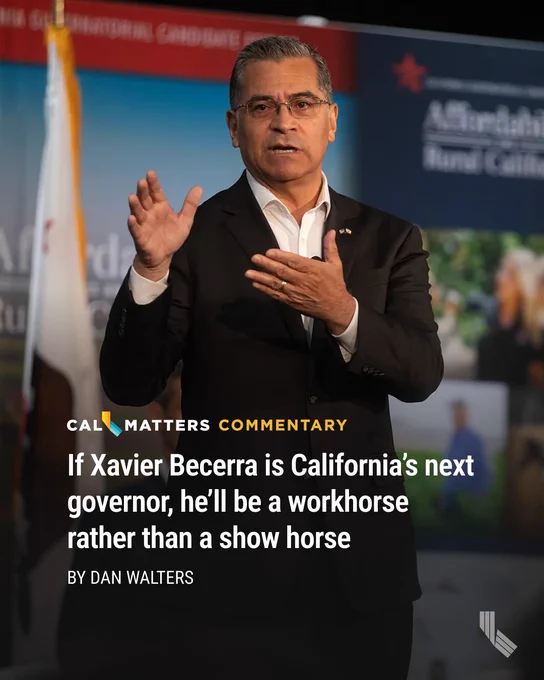 Democrat Xavier Becerra speaks at The Western Growers gubernatorial candidate forum at Fresno State in Fresno on April 1, 2026. Photo by Larry Valenzuela, CalMatters