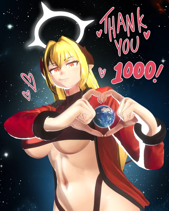Sophia putting a heart shaped hands around the Earth, with a message to thank people for the over 1000 follows.