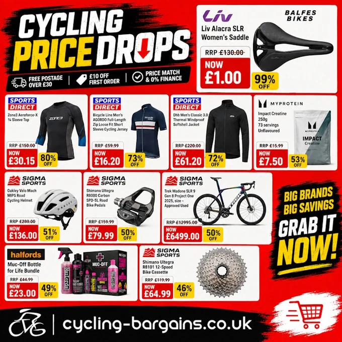 🚨 MASSIVE PRICE DROPS ALERT! 🚴‍♂️💨
.
🔥 Want to grab top-tier cycling gear without breaking the bank? The biggest price drops of the last 24 hours just landed on Cycling Bargains, with massive savings up to 83% OFF! 📉
.
📲 Join Our VIP Alert Groups (Never Miss a Drop!)
Get instant alerts straight to your phone before stock runs out: 
.
💬 Drop a comment below: What piece of gear are you hunting for a deal on right now? Let us find it for you! 👇@followers 
.
#CyclingDeals #BikeSale #CyclingDiscounts #PriceDropAlert #CyclingBargains #BikeGearDeals #BudgetCycling #MTBDeals #RoadCyclingUK