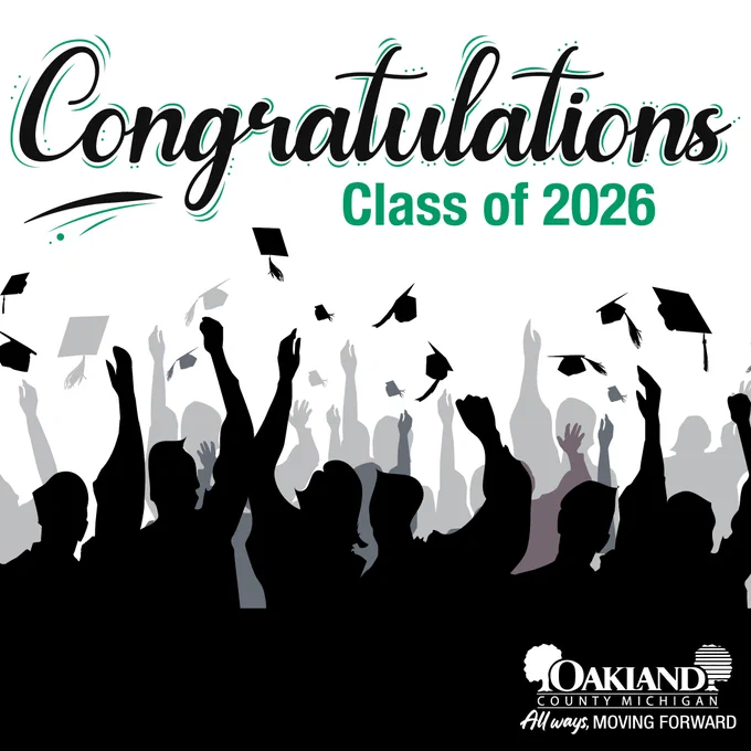 Silhouettes of graduates tossing caps in the air with 'Congratulations Class of 2026' text above in celebratory style.