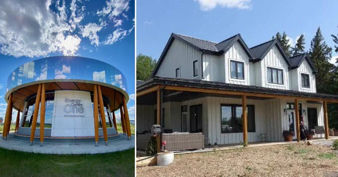 Left: Blatchford Energy Centre. Right: a net zero house