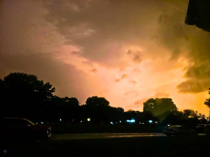 Orange sky and storm rising over Topeka, KS, June 10, 2026