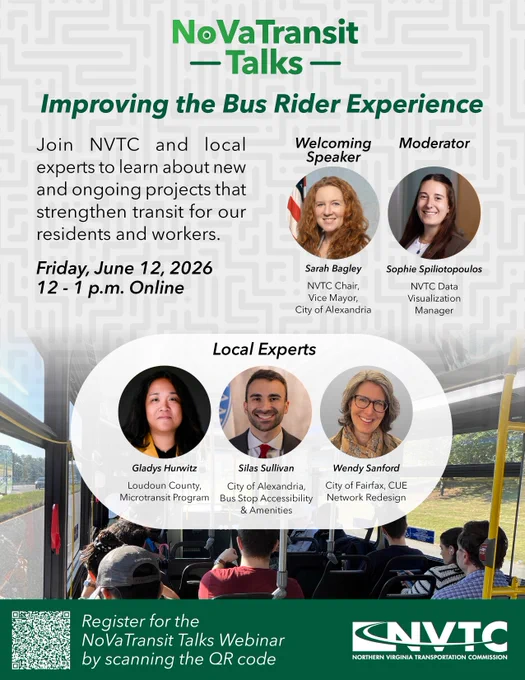 NVTC-branded graphic promoting inaugural NoVaTransit Talks webinar, "Improving the Bus Rider Experience"