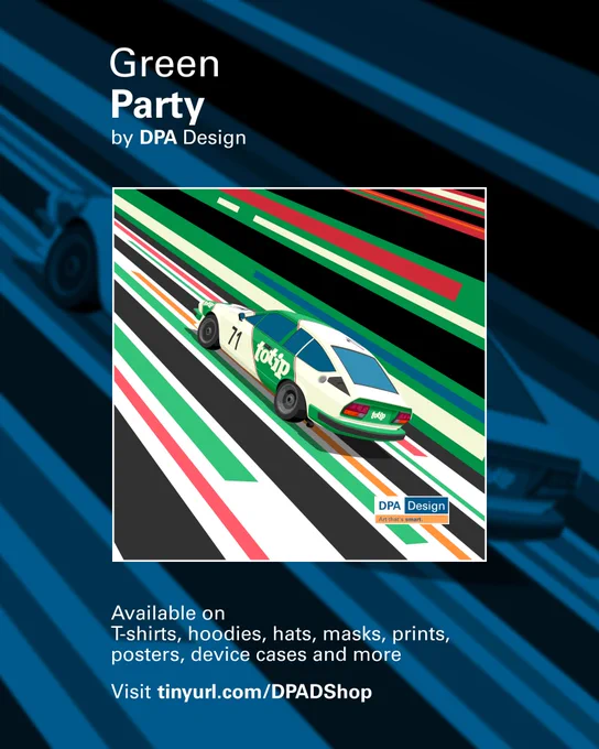 Green Party - an early '80s Jolly Club Alfa Romeo GTV6 ETCC toruing car. Available in the DPA Design shop on prints, clothing, mugs, device cases and more!