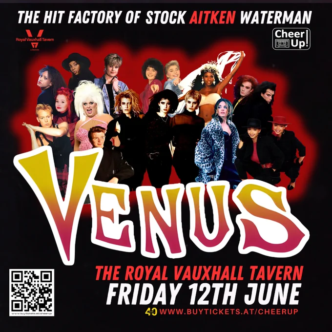 We're "Counting every minute" as tomorrow night we are BACK at London's iconic @thervt for an iconic night celebrating "The Legends Of Pop" @SAW_MUSIC plus its another #saw40 as @VivaBananarama "Venus" turns 40 playing even MORE BANANARAMA with tix at: www.buytickets.at/cheerup 