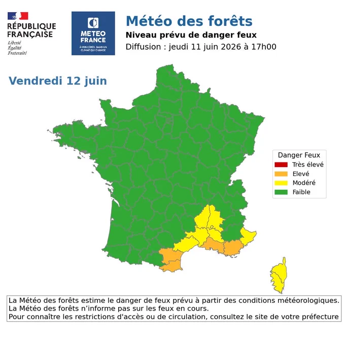 Les départements de l'Aude, des Pyrénées-Orientales, le Var et les Bouches-du-Rhône sont en niveau élevé de danger feux