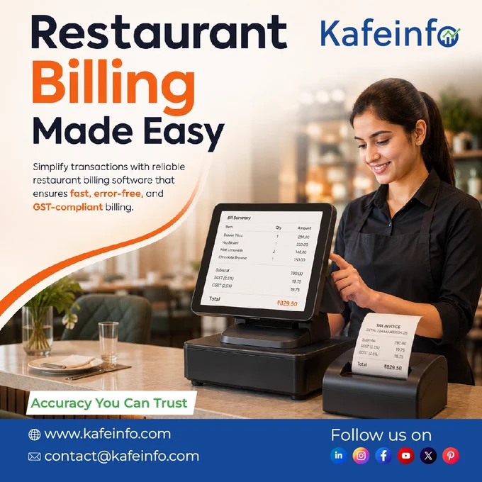 Fast, Accurate & Hassle-Free Restaurant Billing

Every second counts during busy service hours. With Kafeinfo's Restaurant Billing Software, you can process orders faster, reduce billing errors, and ensure GST-compliant transactions with ease.

Serve customers more quickly, improve accuracy, and keep your restaurant running smoothly.
📩 contact@kafeinfo.com
🌐 www.kafeinfo.com
App Store: https://lnkd.in/geT2auxS
Play Store: https://lnkd.in/gWPYtnVR   

#Kafeinfo #RestaurantBilling #POSSoftware #RestaurantManagement #BillingSoftware #RestaurantTechnology #FoodTech #GSTBilling #RestaurantOperations #RestaurantOwners #HospitalityTechnology #BusinessEfficiency #RestaurantGrowth #DigitalTransformation #SmartRestaurants