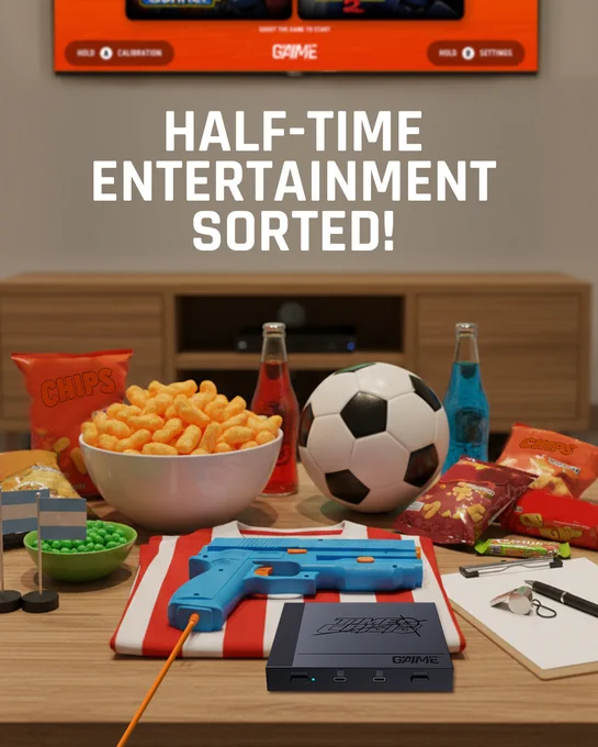 A cozy living room setup with snacks, a football, and a gaming console ready for half-time fun. The mood is laid-back and inviting, perfect for sports and gaming enthusiasts.