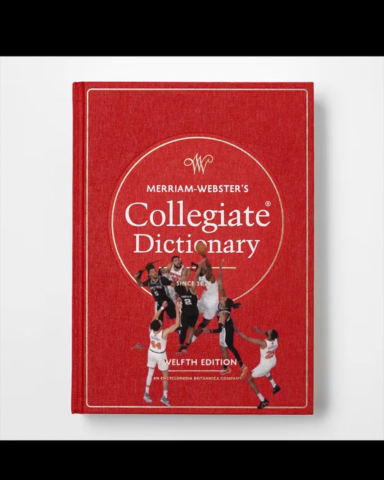 Merriam-Webster 12th Collegiate Dictionary with OG Anunoby's tip-in on the cover