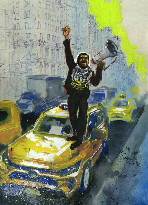 “Taxi Driver Protests,” 2021. Molly Crabapple for The Nation 