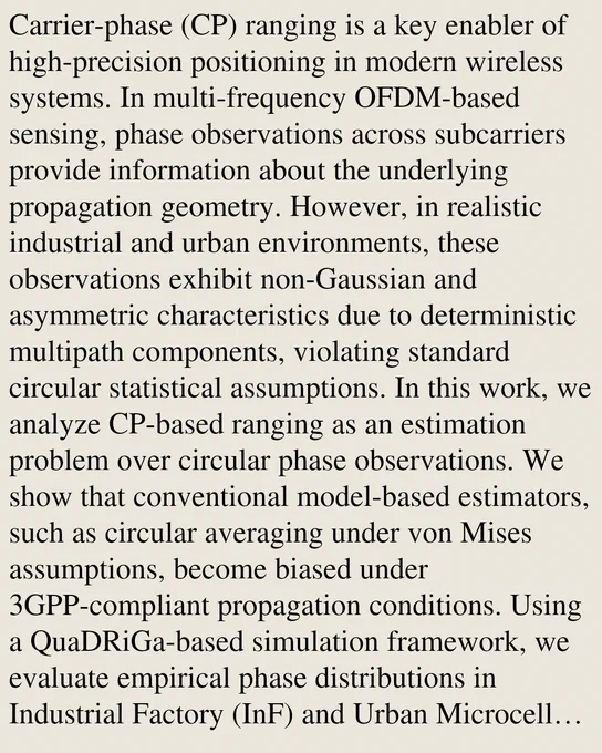 Carrier-phase (CP) ranging is a key enabler of high-precision positioning in modern wireless systems. In multi-frequency OFDM-based sensing, phase observations across subcarriers provide information about the underlying propagation geometry. However, in realistic industrial and urban environments, these observations exhibit non-Gaussian and asymmetric characteristics due to deterministic multipath components, violating standard circular statistical assumptions. In this work, we analyze CP-based ranging as an estimation problem over circular phase observations. We show that conventional model-based estimators, such as circular averaging under von Mises assumptions, become biased under 3GPP-compliant propagation conditions. Using a QuaDRiGa-based simulation framework, we evaluate empirical phase distributions in Industrial Factory (InF) and Urban Microcell (UMi) scenarios and quantify their deviation from classical statistical models. To address these limitations, we propose a learning-b