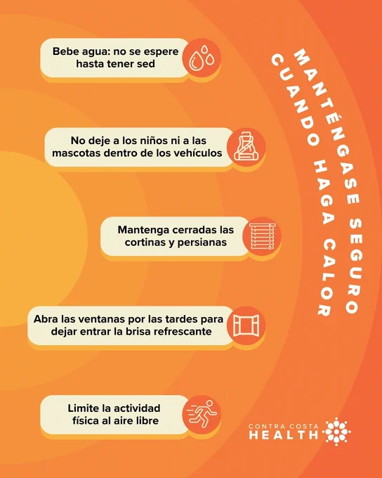 Los consejos para mantenerse seguro en clima caluroso incluyen beber agua antes de tener sed y no dejar nunca a niños o mascotas en vehículos.