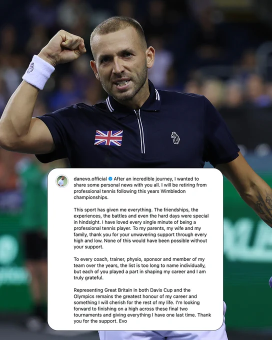 Graphic with Dan Evans' Insta post. 