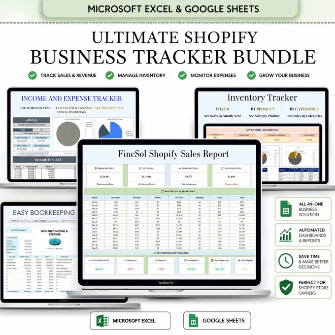 The Ultimate Shopify Business Tracker Bundle includes:

✔ Shopify Sales Report
✔ Easy Bookkeeping
✔ Inventory Tracker
✔ Income & Expense Tracker

Track sales, inventory, profits, and business performance from one powerful system.

#ShopifyBusiness #ShopifySeller #EcommerceBusiness #InventoryManagement #BusinessTracker

LINK :- 

https://fincsolaccountancy.com/products/annual-financial-planning-bundle-annual-budget-monthly-budget-budget-dashboard-excel-paycheck-budget-templates-copy