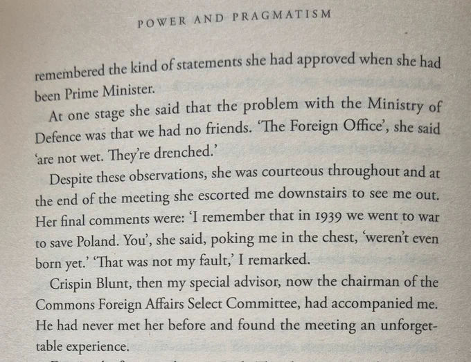 Extract from Malcolm Rifkind's memoirs about briefing Margaret Thatcher on a defence review.