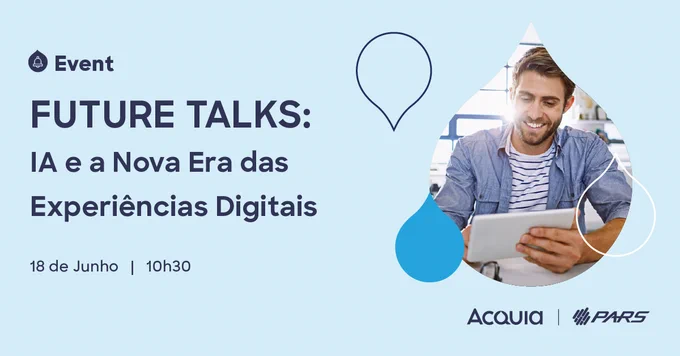 Promotional banner for Future Talks event on AI and the new era of digital experiences, scheduled for June 18 at 10:30.