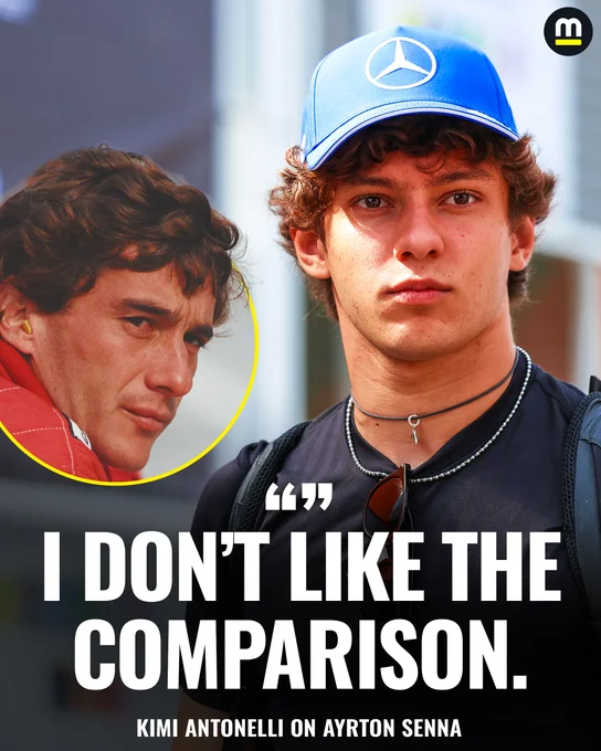 Kimi Antonelli was asked about being called the "new Ayrton Senna" by some in videos and articles. Kimi quickly responded that he doesn't like the comparison.