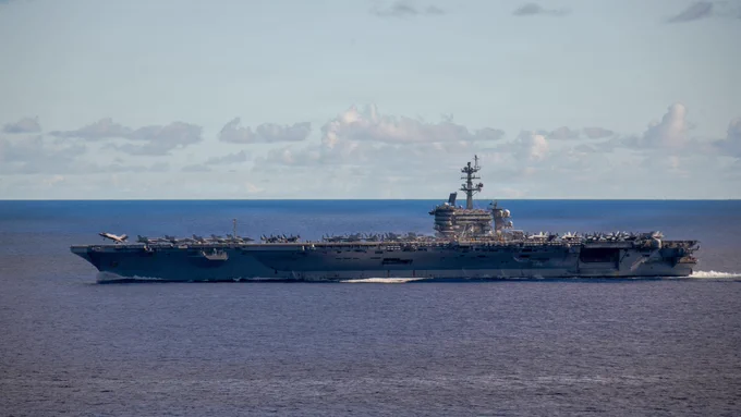 Nimitz-class aircraft carrier USS George Washington (CVN 73) sails during routine operations while underway in the Philippine Sea, June 10, 2026. The George Washington Carrier Strike Group is operating in the U.S. 7th Fleet area of operations. George Washington is the U.S. Navy’s premier forward-deployed aircraft carrier, a long-standing symbol of the United States’ commitment to maintaining a free and open Indo-Pacific, while operating alongside allies and partners across the U.S. Navy’s largest numbered fleet. (U.S. Navy photo by Mass Communication Specialist Third Class Ana Souza Young)

