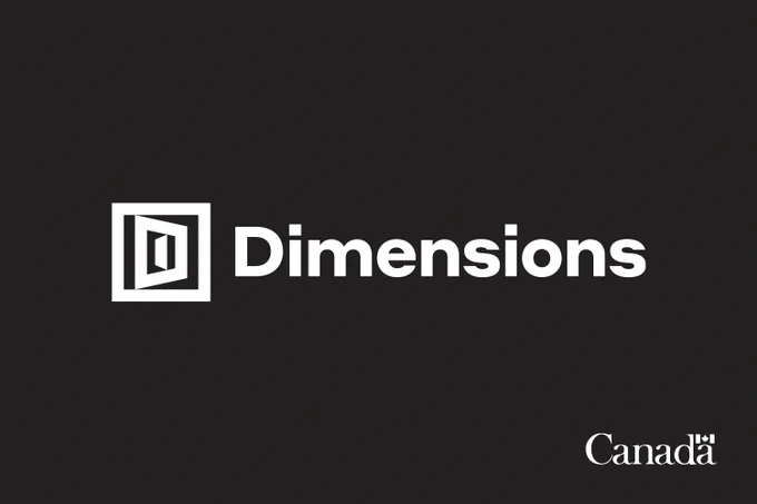 IMAGE: Logo of the DIMENSIONS program.  Completely black background.  In foreground, in white: The word "Dimensions" centered, and to its left, a small graphic element: a small trapeze inside a shape looking like the letter "D" but without curves, which itself is inside a bigger square.  This gives the observer the illusion of a 3D shape consisting of 3 squares at an angle from each other and appearing to be a corridor leading into the image and beyond.  An extra dimension!