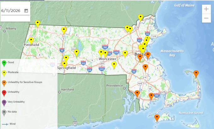 Air Quality Alert for Ozone for Southeastern Massachusetts on Thursday (6/11):  Unhealthy for Sensitive Groups.