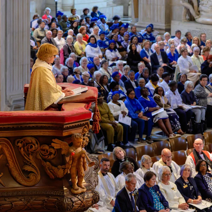 The Rt Revd and Rt Hon Dame Sarah Mullally preaches at a celebratory service at St Paul’s Cathedral marking 150 years of Mothers’ Union
Credit: St Paul’s Cathedral / Graham Lacdao