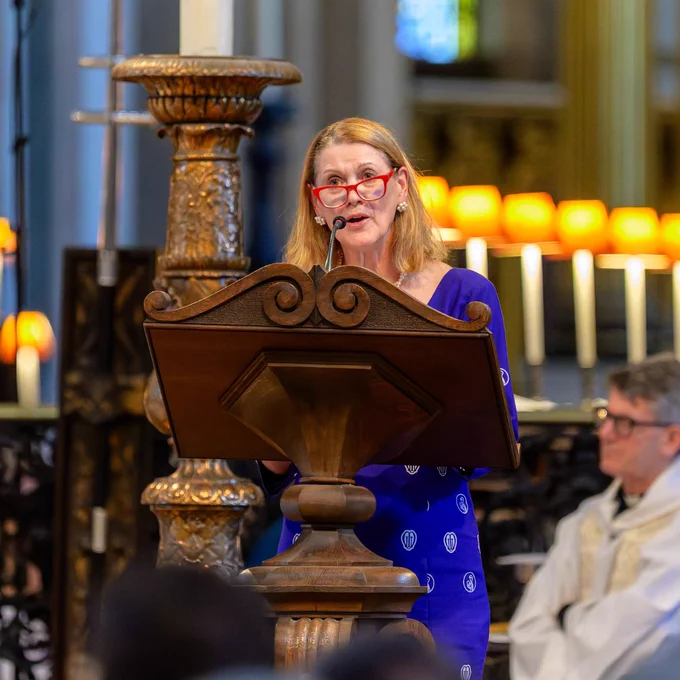 Worldwide President of Mothers’ Union, Kathleen Snow, spoke at the service marking 150 years of Mothers’ Union about the bravery of the founder, Mary Sumner and of members in the last 150 years demonstrating their faith in action. 
Credit: St Paul’s Cathedral / Graham Lacdao