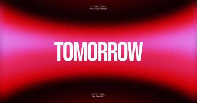 Bold text announces "TOMORROW" against a vibrant red background, promoting a ticketed event on October 21, 2026, in San Francisco.