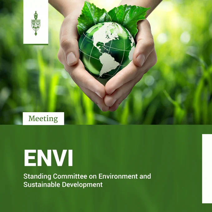 Hands holding a globe of the earth and leaves. Background is of greenery.

Meeting	
ENVI	
Standing Committee on Environment and Sustainable Development