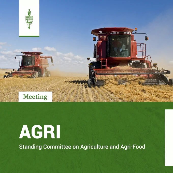 A combine harvester harvesting a field. 

Meeting	
AGRI	
Standing Committee on Agriculture and Agri-Food