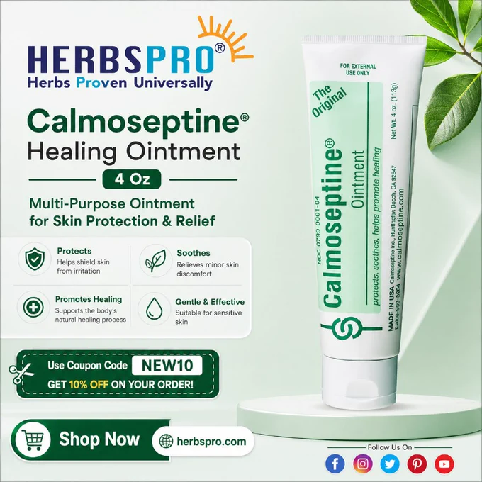 HerbsPro Calmoseptine 4 oz healing ointment tube—multi-purpose skin protectant that soothes and promotes healing.