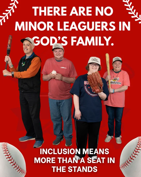A picture of people with IDD getting ready to play baseball.