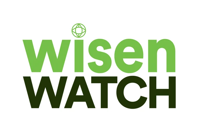 The Wisen WATCH logo, Wisen in bold green text, with the CEOBS logo as the dot of the I, below the word WATCH in very dark green.