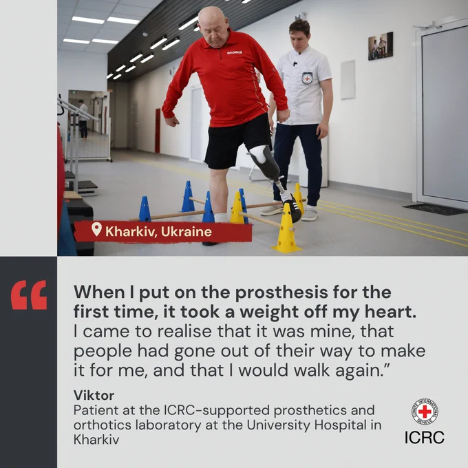 Ukraine | For Viktor, using a prosthesis for the first time was a life-changing moment.    He is patient at the ICRC-supported Prosthetics and Orthotics Laboratory at the University Hospital in Kharkiv