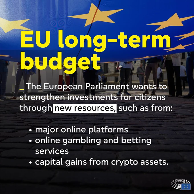 EU long-term budget: The European Parliament wants to strengthen investments for citizens through new resources, such as from major online platforms, online gambling and betting services, and capital gains from crypto assets.