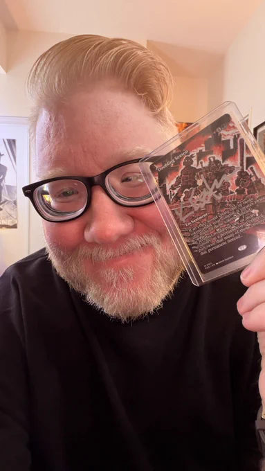 Selife of me holding up a signed Kevin Eastman TMNT Magic Card.
