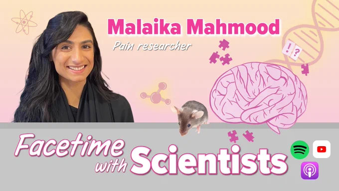 Facetime with scientists podcast episode graphic with photo of Malaika Mahmood
