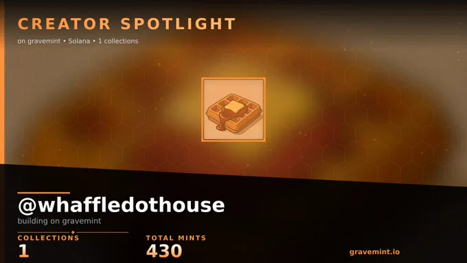 Creator spotlight: whaffledothouse on Gravemint — 1 collections, 430 mints.