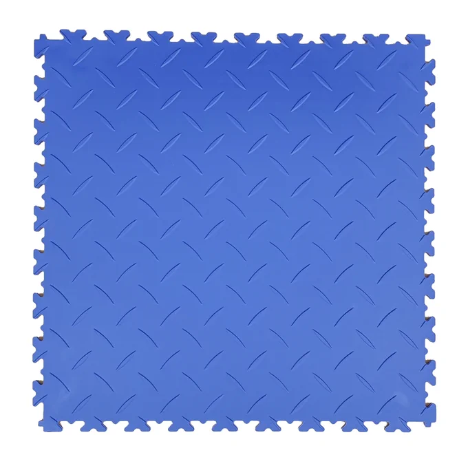 Looking to kick things up a notch with your flooring. Equip your flooring space with these essentials to make your space unique and more of a productive area. These Blue Diamond Plate - MotoLock Interlocking Floor Tile are a perfect solution for Garages, Workshops, Warehouses, Gyms, Factories, Commercial and Temporary Spaces making your flooring space stand out.