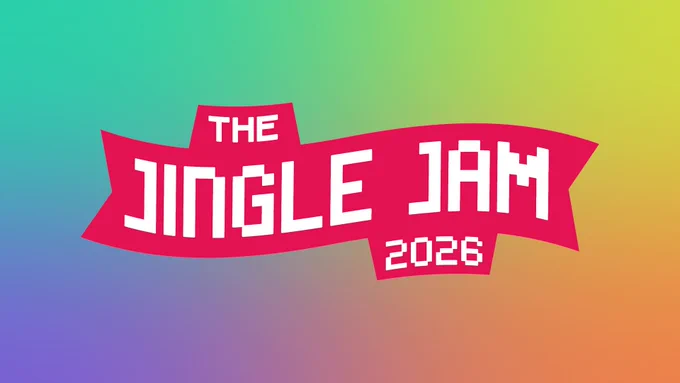 Rainbow backdrop with red 'Jingle Jam 2026' logo.