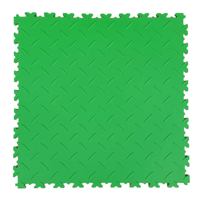 Looking to kick things up a notch with your flooring. Equip your flooring space with these essentials to make your space unique and more of a productive area. These Light Green Diamond Plate - MotoLock Interlocking Floor Tile are a perfect solution for Garages, Workshops, Warehouses, Gyms, Factories, Commercial and Temporary Spaces making your flooring space stand out.
