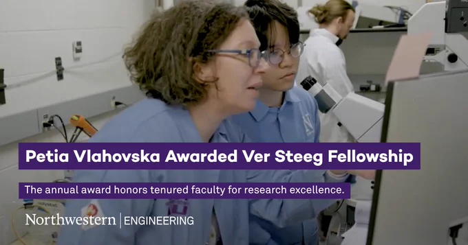 Professor Petia Vlahovska has received a Ver Steeg Distinguished Research Fellowship Award, which supports the research of a tenured University faculty member whose work enhances the reputation of Northwestern nationally and internationally.