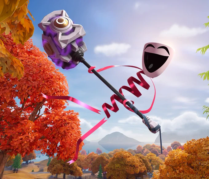 Gangle from The Amazing Digital Circus holding a Shockwave Hammer from fortnite