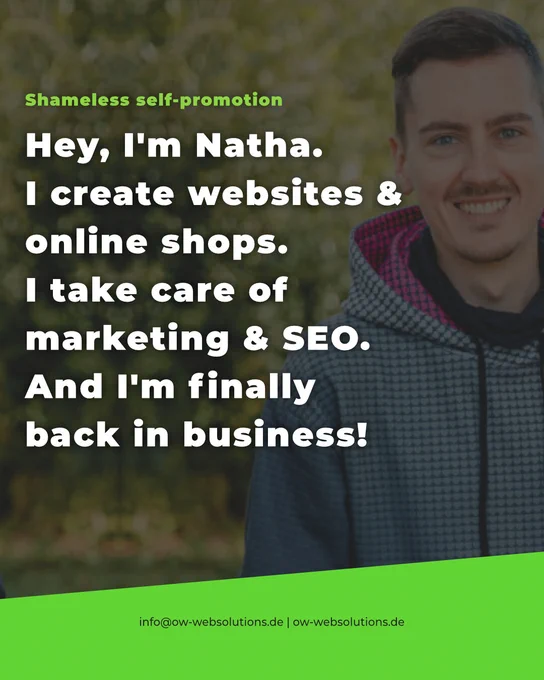 Hey, I'm Natha. I create websites and online shops.