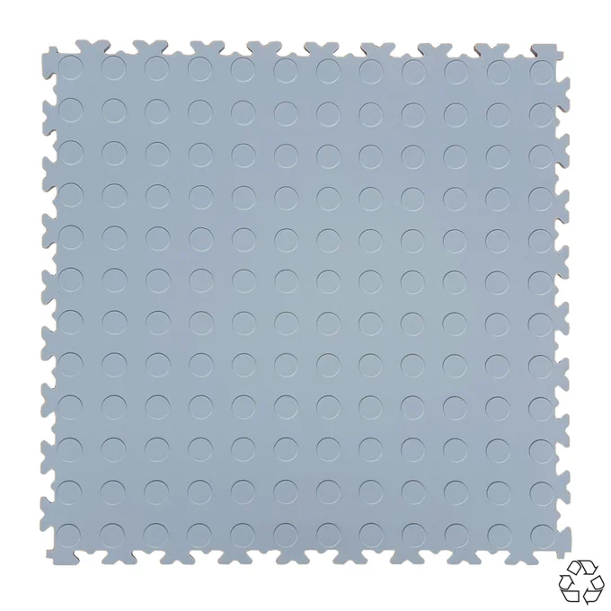 The MotoLock Recycled tiles are made from recycled PVC material, but look nearly like new PVC tiles. They are available at a lower price than the new PVC material tiles. The MotoLock Recycled design, fit and performance are the same as the standard MotoLock tile and they interlock with the new PVC MotoLock colour tiles / ramps for adding coloured edges or making floor patterns.