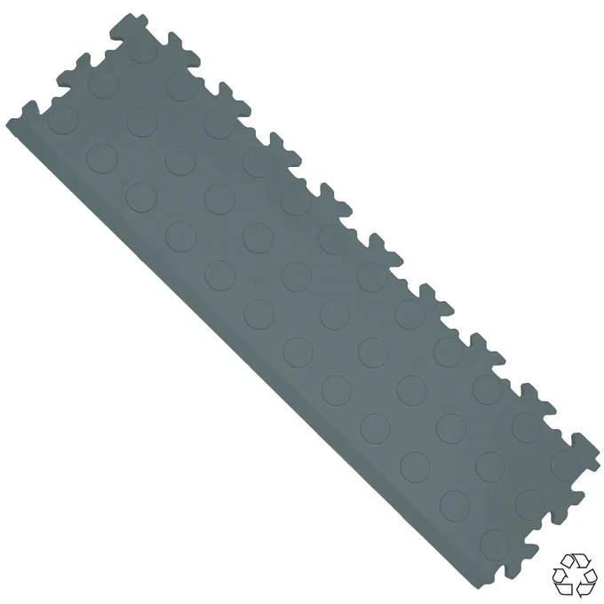 The MotoLock Recycled tiles are made from recycled PVC material, but look nearly like new PVC tiles. They are available at a lower price than the new PVC material tiles. The MotoLock Recycled design, fit and performance are the same as the standard MotoLock tile and they interlock with the new PVC MotoLock colour tiles / ramps for adding coloured edges or making floor patterns.
