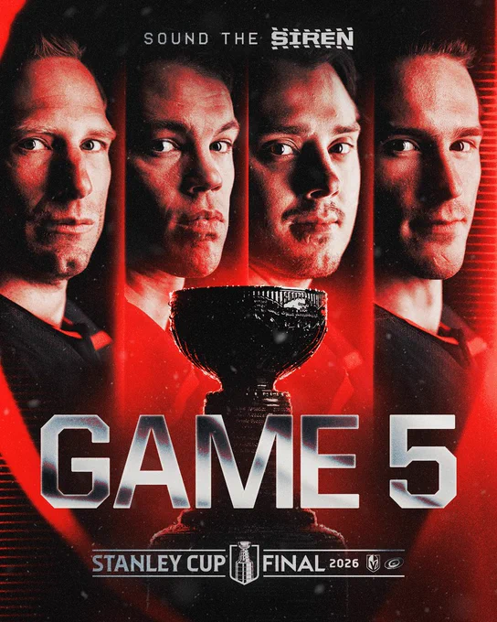 Hype graphic promoting SCF Game 5 with Jordan Staal, Taylor Hall, Sebastian Aho, and Andrei Svechnikov 