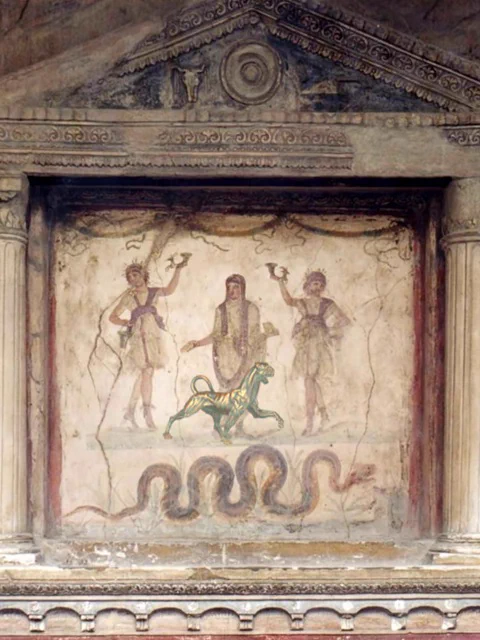 A lararium, or little ancestor shrine in Roman houses.