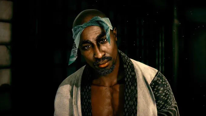A screenshot of Tupac in Stranger Than Heaven